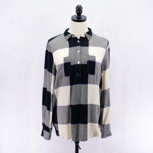 Universal Thread -Small- Gray‎ White Flannel Plaid Collared Shirt 1/4 Button